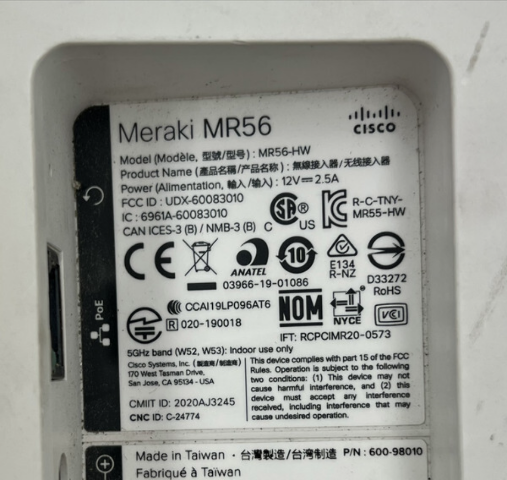 CISCO MERAKI MR56-HW WI-FI 6 8X8 CLOUD MANAGED ACCESS POINT UNCLAIMED