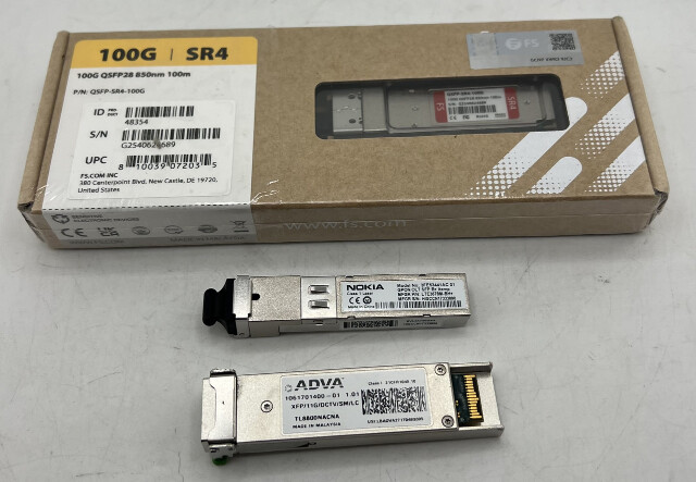 3 MIXED TRANSCEIVER MODULES NOKIA ADVA FS 3FE53441AC 1061701400-01 QSFP-SR4-100G