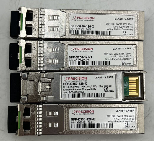 QTY 4 MIXED PRECISION SFP CLASS 1 LASER TRANSCEIVERS 2* D250 1* D350 & 1* D330