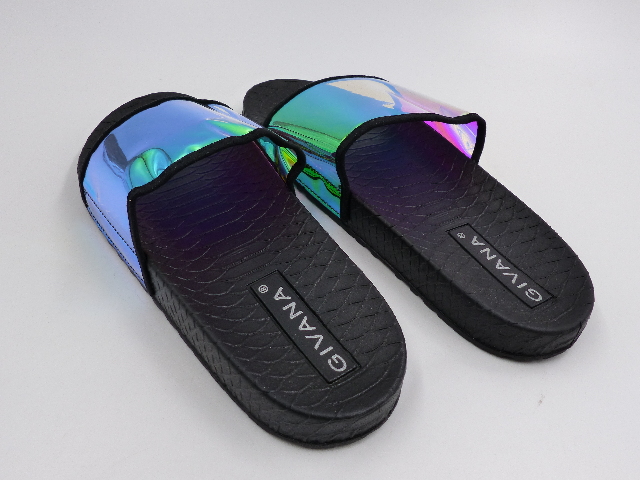 GIVANA ZY-20 HOLOGRAPHIC POOL SLIDERS BLACK WOMENS SIZE UK 7 US 9