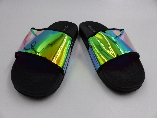 GIVANA ZY-20 HOLOGRAPHIC POOL SLIDERS BLACK WOMENS SIZE UK 7 US 9