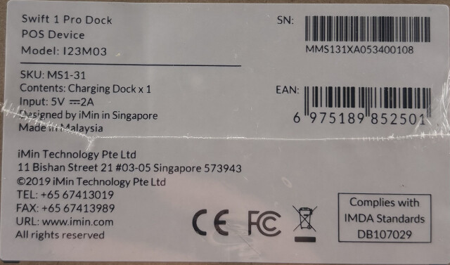 IMIN TECHNOLOGY I23M03 SWIFT 1 PRO MOBILE POS PORTABLE DOCK SYSTEM