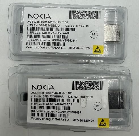 LOT OF 2 NOKIA XGS DUAL RATE N2 TRANSCEIVERS OLT G2 3FE47548BB