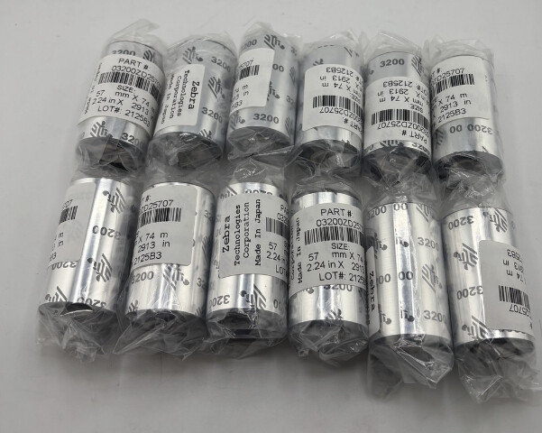 QTY 12 ZEBRA 03200ZD25707 THERMAL TRANSFER 2.24" X 242' 3200 PERFORMANCE RIBBONS