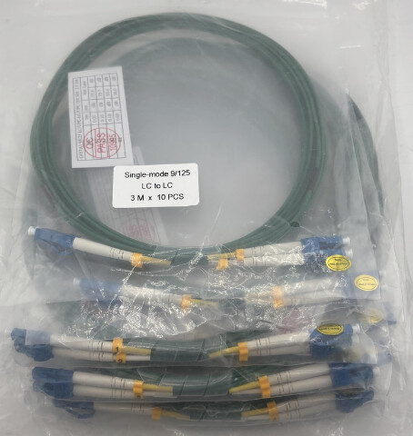 LOT OF 10 FIBER OPTIC PATCH CABLES G657A1 9/125 LC UPC-LC UPC DX SM 2.0 3M GREEN