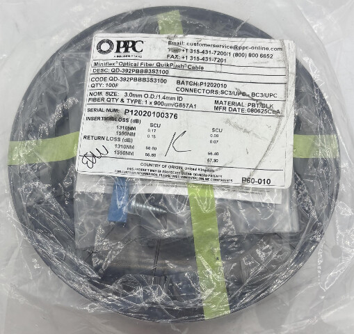 PPC QD-392PBBB3S3100 MINIFLEX 100 FOOT OPTICAL FIBER QUIKPUSH CABLE
