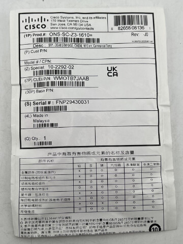 CISCO ONS-SC-Z3-1610 OC48 10-2292-02 WMOTB7JAAB STM16 CWDM TRANSCEIVER MODULE