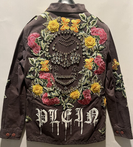 PHILIPP PLEIN COUTURE CONSTANCE WOMENS 65 MILITARY SMALL OVERSIZED DENIM JACKET