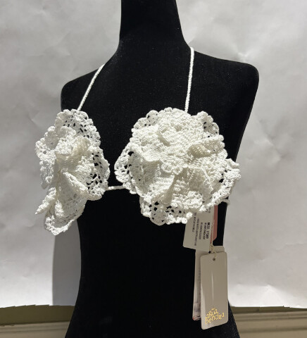 AGUA BENDITA BY REVOLVE ATIYA BRIDAL 19431 CROCHET BIKINI TOP MEDIUM M IVORY