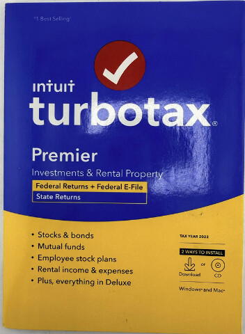 INTUIT TURBOTAX PREMIER 2022 512364 PHYSICAL CD FEDERAL STATE INVESTMENT RENTAL