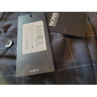 HUGO BOSS BMB-003 DARK BLUE CHECK SUIT PANTS SLIM FIT MENS SIZE 32 R