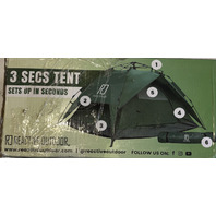 REACTIVE OUTDOOR 3ST-S-DL SMALL-SIZED 3 SECS TENT DL GREEN EASY SET UP TENT