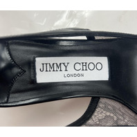 JIMMY CHOO AMITA 45 LACE AND SPAZZOLATO PUMPS BLACK HEELS SIZE 6.5 EU 36.5