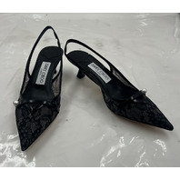 JIMMY CHOO AMITA 45 LACE AND SPAZZOLATO PUMPS BLACK HEELS SIZE 6.5 EU 36.5