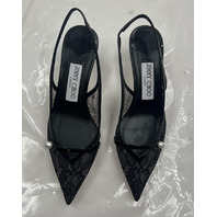 JIMMY CHOO AMITA 45 LACE AND SPAZZOLATO PUMPS BLACK HEELS SIZE 6.5 EU 36.5