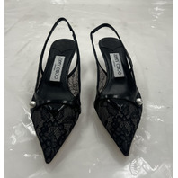 JIMMY CHOO AMITA 45 LACE AND SPAZZOLATO PUMPS BLACK HEELS SIZE 6.5 EU 36.5