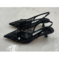 JIMMY CHOO AMITA 45 LACE AND SPAZZOLATO PUMPS BLACK HEELS SIZE 6.5 EU 36.5