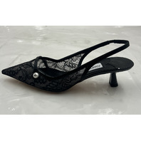 JIMMY CHOO AMITA 45 LACE AND SPAZZOLATO PUMPS BLACK HEELS SIZE 6.5 EU 36.5