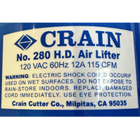 CRAIN HEAVY DUTY 280 H.D. AIR LIFTER 120 VAC 60HZ 12 A 115 CFM