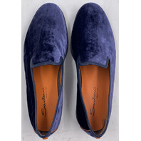 SANTONI SMOOTH-NVLU65 BLUE MENS US 10.5 U9.5 VELVET LOAFERS MGAR18983OOTKNVLUS65