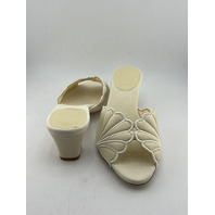 REFORMATION WALDENA BLOCK HEELED MULE IN CREAM PUFF TAFFETA 1317764CPT SIZE 7.5