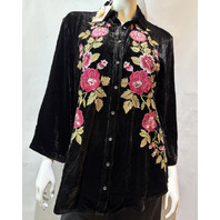JOHNNY WAS WOMEN'S KIMONO SLEEVE SHIRT MEHDI COLOR BLACK J17225 SZ MEDIUM M