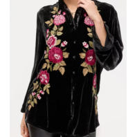 JOHNNY WAS WOMEN'S KIMONO SLEEVE SHIRT MEHDI COLOR BLACK J17225 SZ MEDIUM M