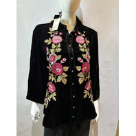 JOHNNY WAS WOMEN'S KIMONO SLEEVE SHIRT MEHDI COLOR BLACK J17225 SZ MEDIUM M