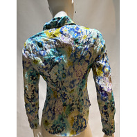 SUNDANCE BLUE FLORAL CRINKLE SHIRT LONG SLEEVE 111102 SIZE PXXS PETITE XX SMALL