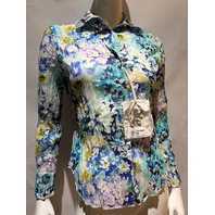 SUNDANCE BLUE FLORAL CRINKLE SHIRT LONG SLEEVE 111102 SIZE PXXS PETITE XX SMALL