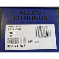 ALLEN EDMONDS RANDOLPH MEN'S LEATHER SLIP-ON SNEAKERS SZ 9.5 D CHILLI