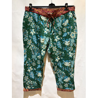 SUNDANCE WOMEN'S FLORAL PANT IN TEAL 100% COTTON ANKLE LENGTH SIZE XL EXTRALARGE