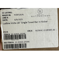 WATERWORKS LUDLOW VOLTA 18" SINGLE TOWEL BAR IN NICKEL