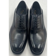 SANTONI GENJI-LURU19 MENS US 9 UK 8 BLUE LEATHER LACE-UP OXFORD DRESS SHOES