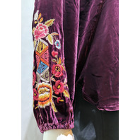 JOHNNY WAS WOMENS CURVED HEM PRAIRIE BLOUSE COLOR EGG PLANT J16225 SZ MEDIUM M