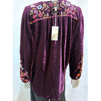 JOHNNY WAS WOMENS CURVED HEM PRAIRIE BLOUSE COLOR EGG PLANT J16225 SZ MEDIUM M