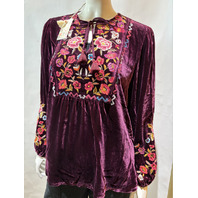 JOHNNY WAS WOMENS CURVED HEM PRAIRIE BLOUSE COLOR EGG PLANT J16225 SZ MEDIUM M