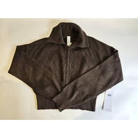 ALO YOGA 4601R SCHOLAR KNIT CROPPED FULL ZIP JACKET M ESPRESSO