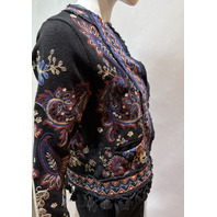JOHNNY WAS WOMEN'S KATIUSKA SHORT FRINGE JACKET BLACK C56525 SIZE SMALL S