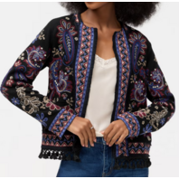 JOHNNY WAS WOMEN'S KATIUSKA SHORT FRINGE JACKET BLACK C56525 SIZE SMALL S