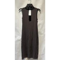 TRAVIS MATHEW WOMEN CLOUD RIB MOCK NECK DRESS A41261 COFFEE GROUNDS SZ XS MIDI