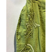 SUNDANCE WOMENS GREEN MORGANA FLORAL EMBROIDERED WIDE LEG PANTS SIZE LARGE L 34