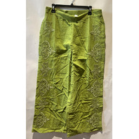 SUNDANCE WOMENS GREEN MORGANA FLORAL EMBROIDERED WIDE LEG PANTS SIZE LARGE L 34