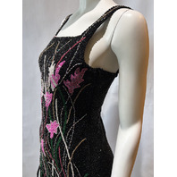 OCEANUS MALIBU FLORAL MINI DRESS BLACK SZ SMALL S HAND--BEADED NEW