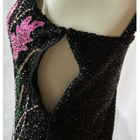 OCEANUS MALIBU FLORAL MINI DRESS BLACK SZ SMALL S HAND--BEADED NEW