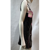 OCEANUS MALIBU FLORAL MINI DRESS BLACK SZ SMALL S HAND--BEADED NEW