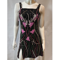 OCEANUS MALIBU FLORAL MINI DRESS BLACK SZ SMALL S HAND--BEADED NEW