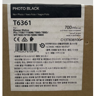 QTY 2* EPSON STYLUS PRO T6361 CARTRIDGE PHOTO BLACK 700ML 03/26