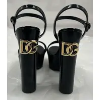 DOLCE & GABBANA POLISHED CALFSKIN KIERA PLATFORM SANDALS CR1340 A1037 BLACK