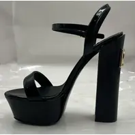 DOLCE & GABBANA POLISHED CALFSKIN KIERA PLATFORM SANDALS CR1340 A1037 BLACK
